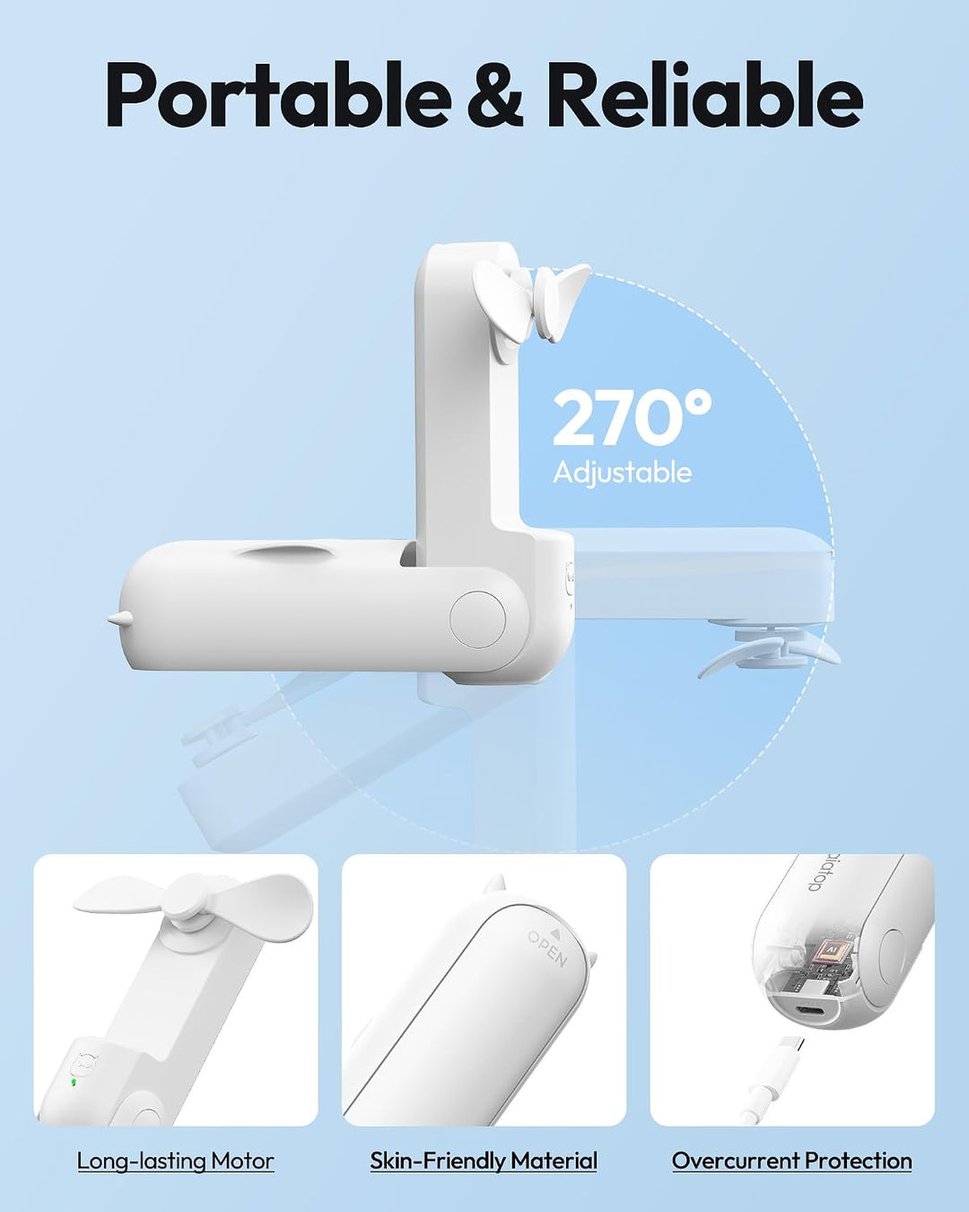 GAIATOP Ventilador de Mano Portátil, Mini Ventiladores de Viaje Ple...