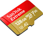 SANDISK Tarjeta microSD extrema de 128 GB + adaptador, velocidades de