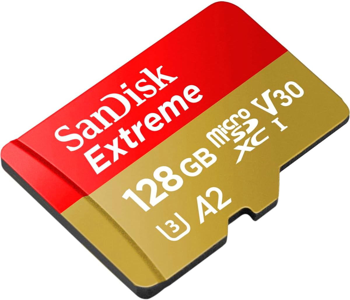 SANDISK Tarjeta microSD extrema de 128 GB + adaptador, velocidades de