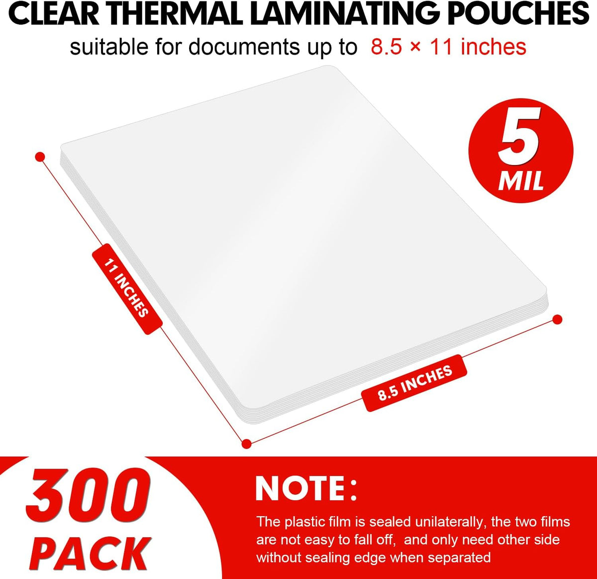 Hojas laminadoras, paquete de 300 hojas laminadoras de papel de plástico laminado térmico transparente, 9 x 11.5 pulgadas, 5 mil, ideal para oficina o escuela