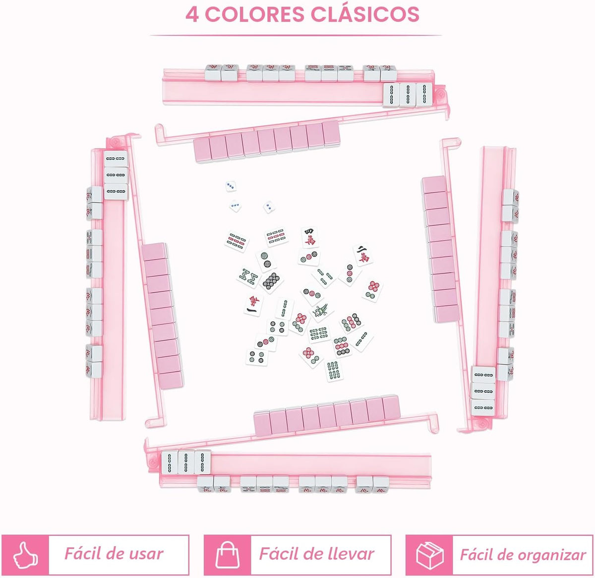 Bastidores transparentes premium para Mahjong con empujadores, paquete de 4 bastidores acrílicos antideslizantes ﻿