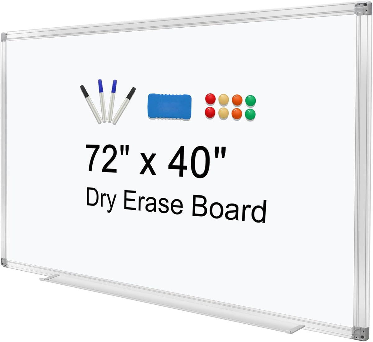 Pizarra de Borrado en Seco para Pared 72"x40" Pizarra Magnética de Presentación de Aluminio con Bandeja Larga para Bolígrafos, Pizarra Blanca Montada en la Pared para Escuela, Oficina y Hogar