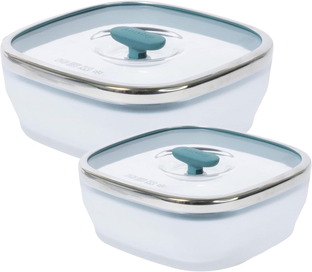 Anyday Juego de 4 piezas de utensilios cuadrados para microondas y juego de almacenamiento de alimentos con tapas de vidrio | Envases libres de plástico y BPA | Platos de 10 tazas y 5.5 tazas (Kale)