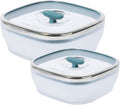 Anyday Juego de 4 piezas de utensilios cuadrados para microondas y juego de almacenamiento de alimentos con tapas de vidrio | Envases libres de plástico y BPA | Platos de 10 tazas y 5.5 tazas (Kale)