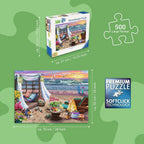 Ravensburger - Cabana Retreat - Rompecabezas de gran formato de 500 piezas - Disfruta de brisas tranquilas y saladas y una impresionante puesta de sol en el océano - Enmarcable - Calidad premium