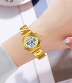 BESTKANG Reloj Digital para Mujer, Reloj de Acero Inoxidable para Mujer, Reloj Impermeable, Reloj de Doble Hora y Fecha, Reloj de Negocios para Mujer