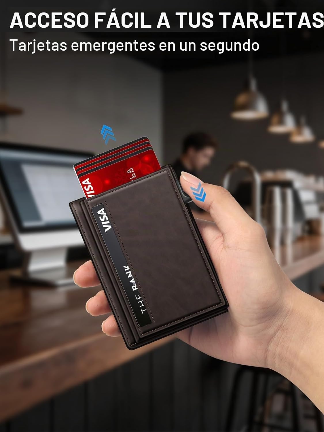 Billetera para hombre con bloqueo RFID minimalista para 12-14 tarjetas | Cartera inteligente delgada y plegable con ventana para identificación y ranura para efectivo, bolsillo frontal, estuche