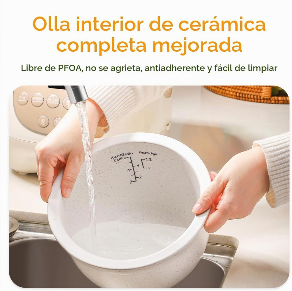 Joydeem Rice Cooker de Cerámica, 6 tazas de arroz crudo Cocinadores con Olla Interior de Cerámica Pura, Saludable y Libre de PFOA, 3L/3.2 qt, DFB-C300