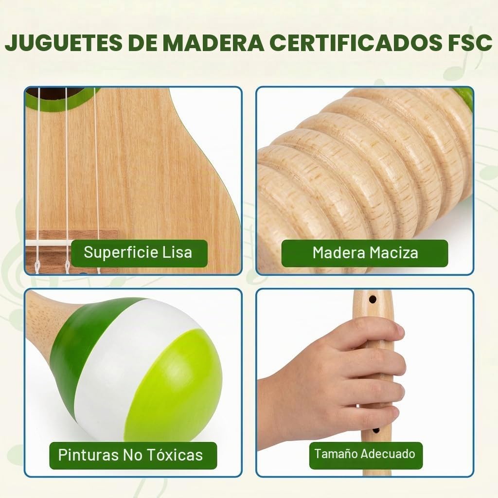7 en 1 instrumentos musicales de madera para niños, juguetes