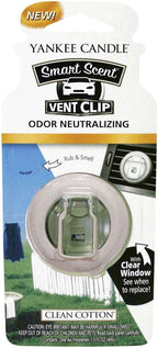 Yankee Candle, Clips de ventilación Smart-Scent para ambientador de auto, 4 unidades (Aroma de Algodón Limpio)
