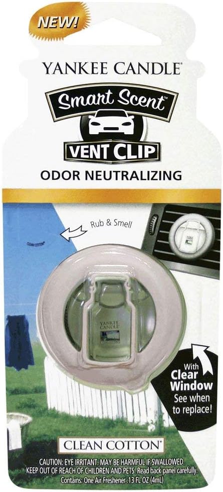 Yankee Candle, Clips de ventilación Smart-Scent para ambientador de auto, 4 unidades (Aroma de Algodón Limpio)