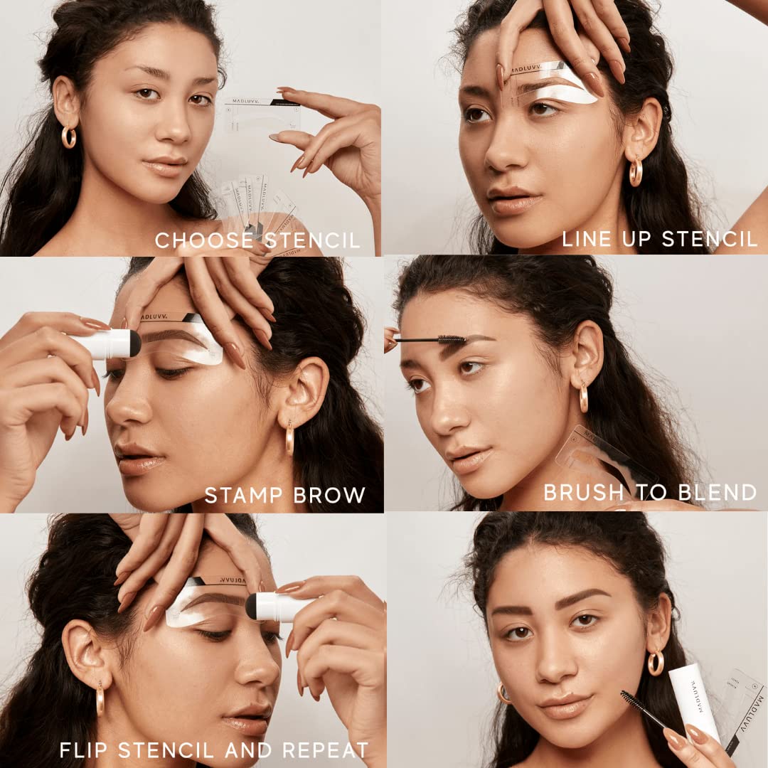 MADLUVV Kit de sellos para cejas con plantillas de cejas, fácil mol...