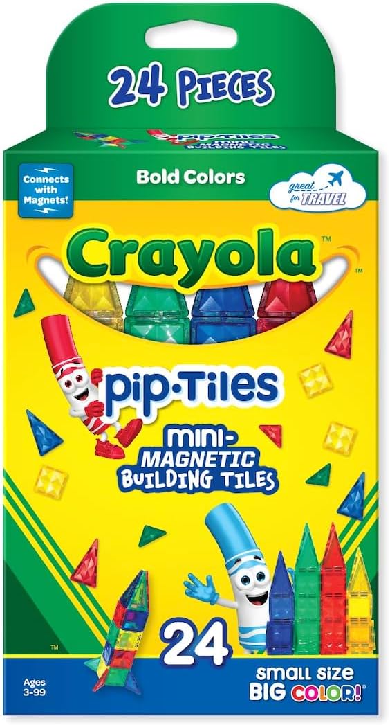 CreateOn Crayola Mini azulejos magnéticos PIP, colores llamativos - juego de construcción para niños, juguetes de construcción magnéticos para niños, juguetes de viaje STEM para niños y niñas de 3+