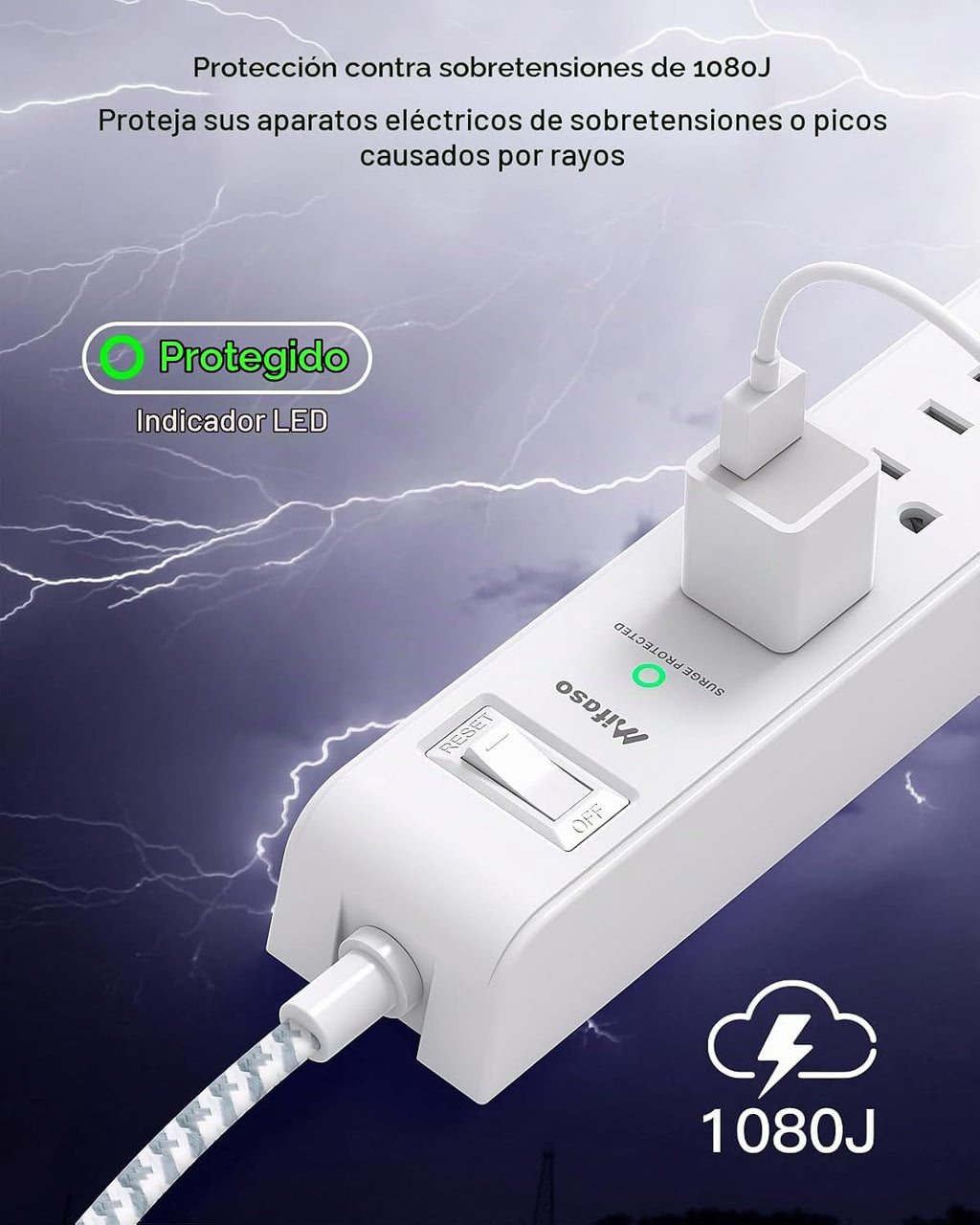 Paquete de 2 cables de extensión de 10 pies con protección contra sobretensiones