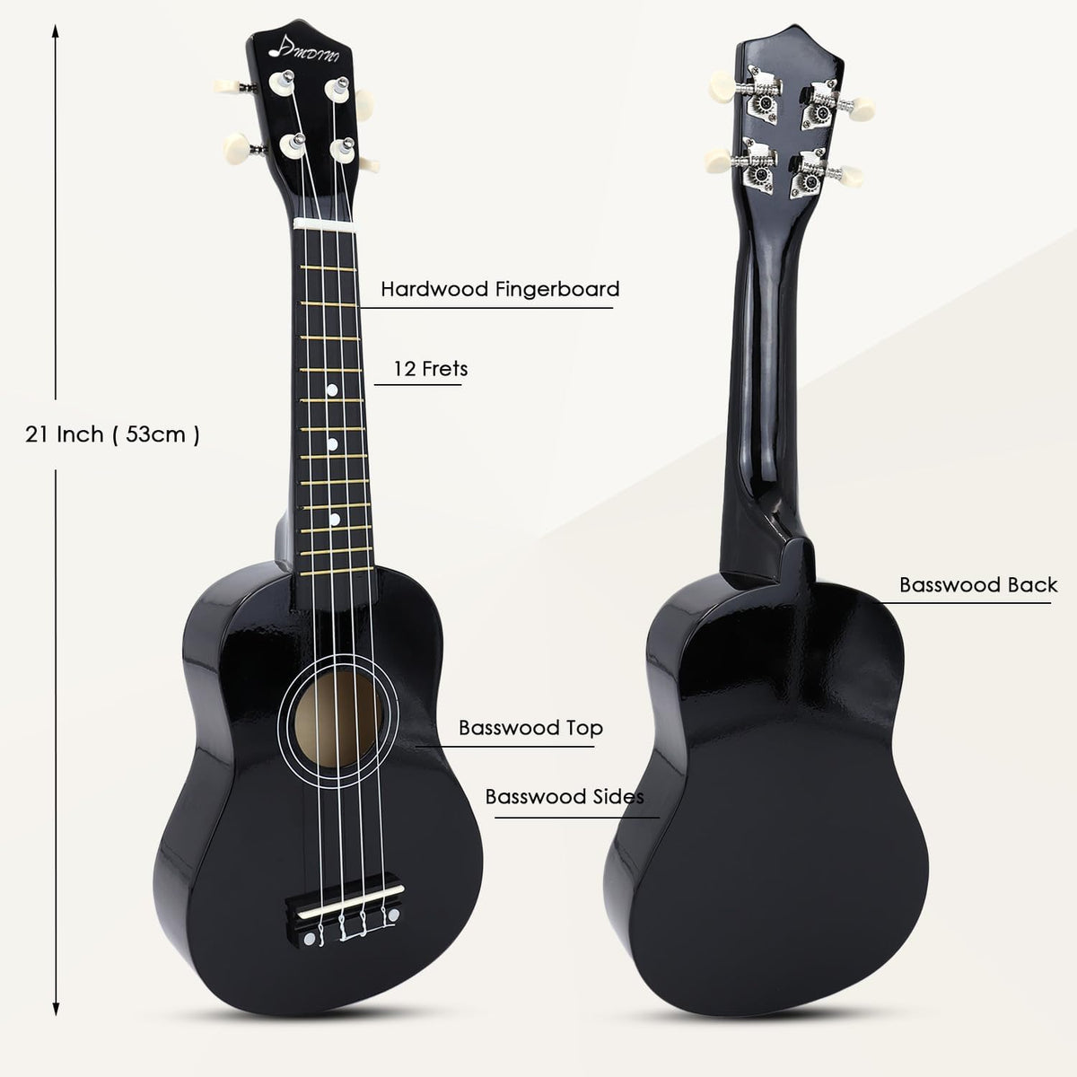 Ukelele soprano para niños, kit de ukelele de madera hawaiana de 21