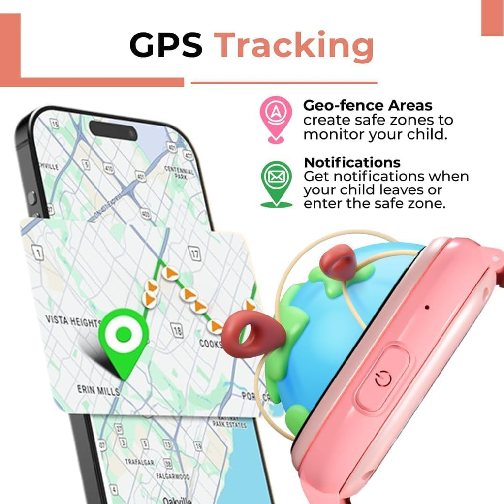 Reloj inteligente para niños con rastreador GPS, llamadas de audio y video, alertas SOS, cámara HD, rastreador de fitness, controles parentales, reloj inteligente para niños y niñas, requiere suscripción (rosa)