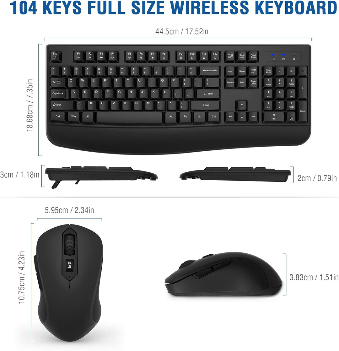 Combo de teclado y mouse inalámbricos, EDJO, teclado ergonómico de...