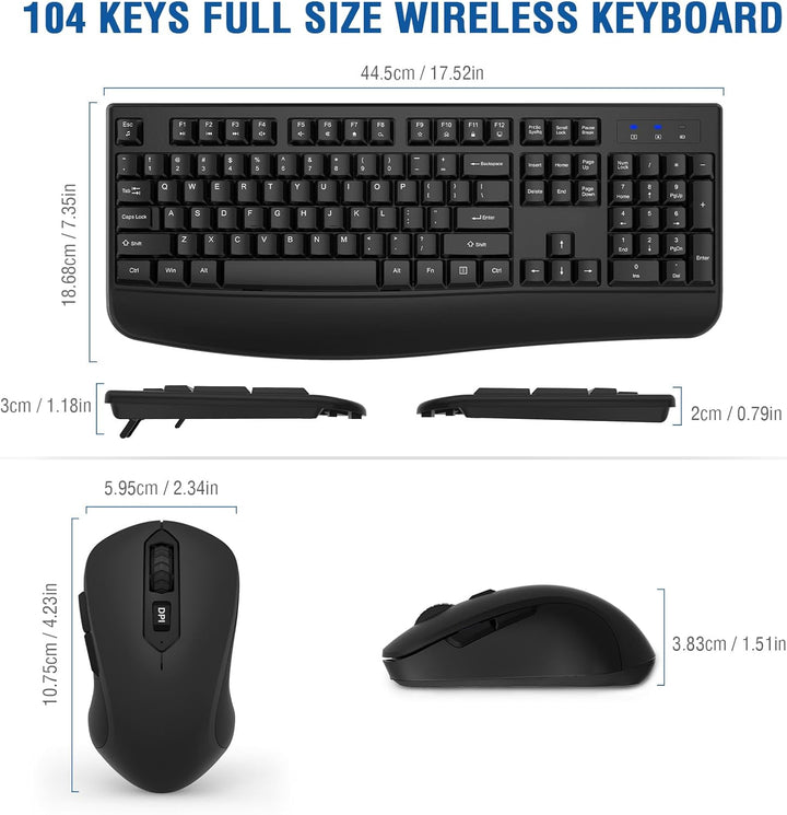 Combo de teclado y mouse inalámbricos, EDJO, teclado ergonómico de...