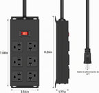 Regleta de alimentación resistente de 20 amperios, garaje 6 salidas de metal calibre 12, protector de sobretensiones 3000J, adaptador 5-15P de alto amperio para taller 6-20R ranura en T