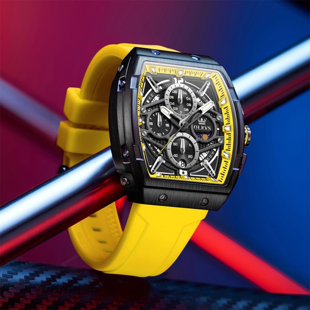 OLEVS Relojes para Hombre Casual Lujo Cara Grande Cronógrafo Multifuncional Relojes de Hombre Correa de Silicona/Nylon Duradera 3 ATM Resistente al Agua Reloj de Hombre Fecha Fase Lunar Reloj