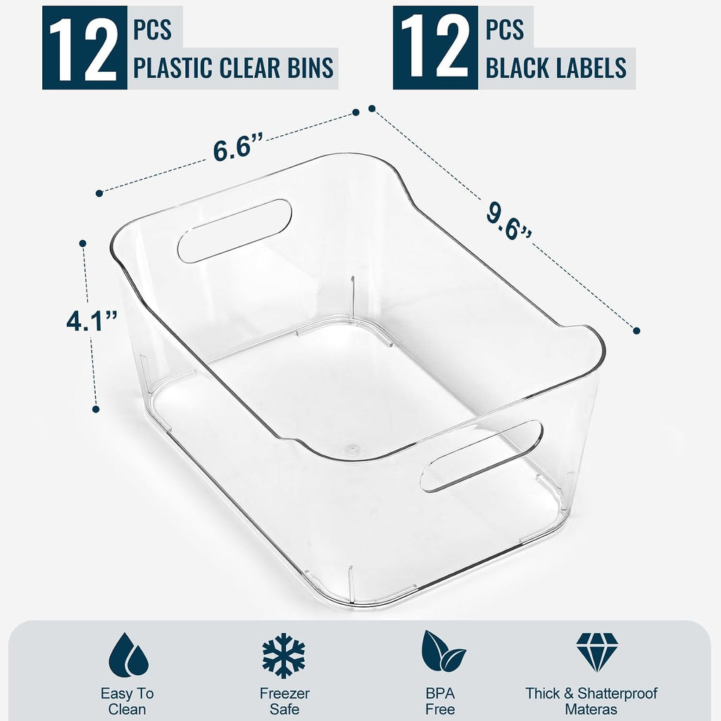 Paquete de 12 cubos de almacenamiento transparentes multiusos, contenedores organizadores de despensa para armario de cocina