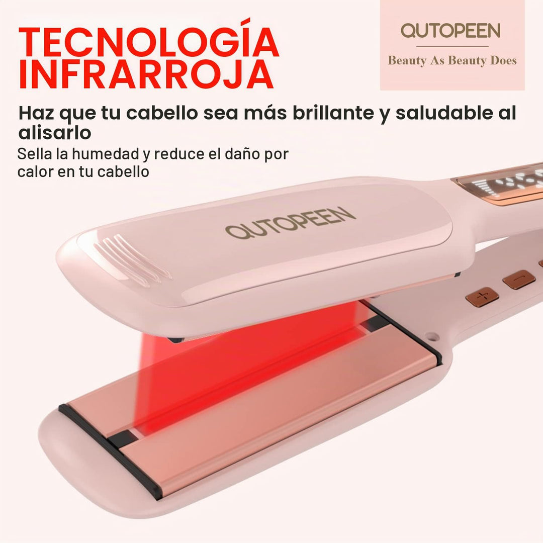 QUTOPEEN Plancha de pelo infrarroja rosa de 2 pulgadas, plancha pla...