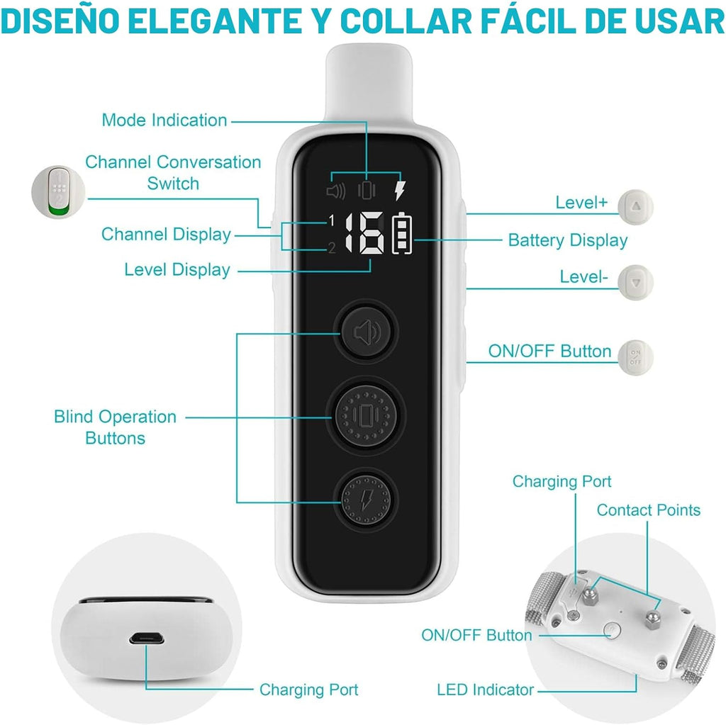 Collar de choque para perros 2 perros, (8-120 libras), collar eléctrico impermeable recargable con control remoto para perros pequeños, medianos y grandes, con modos de choque seguros de vibración de pitido (gris)