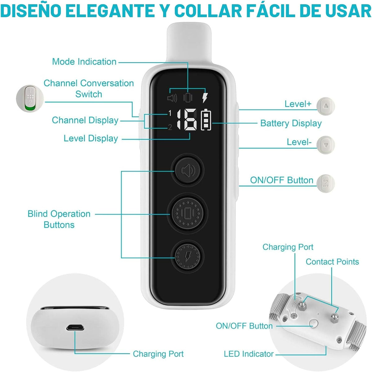 Collar de choque para perros 2 perros, (8-120 libras), collar eléctrico impermeable recargable con control remoto para perros pequeños, medianos y grandes, con modos de choque seguros de vibración de pitido (gris)