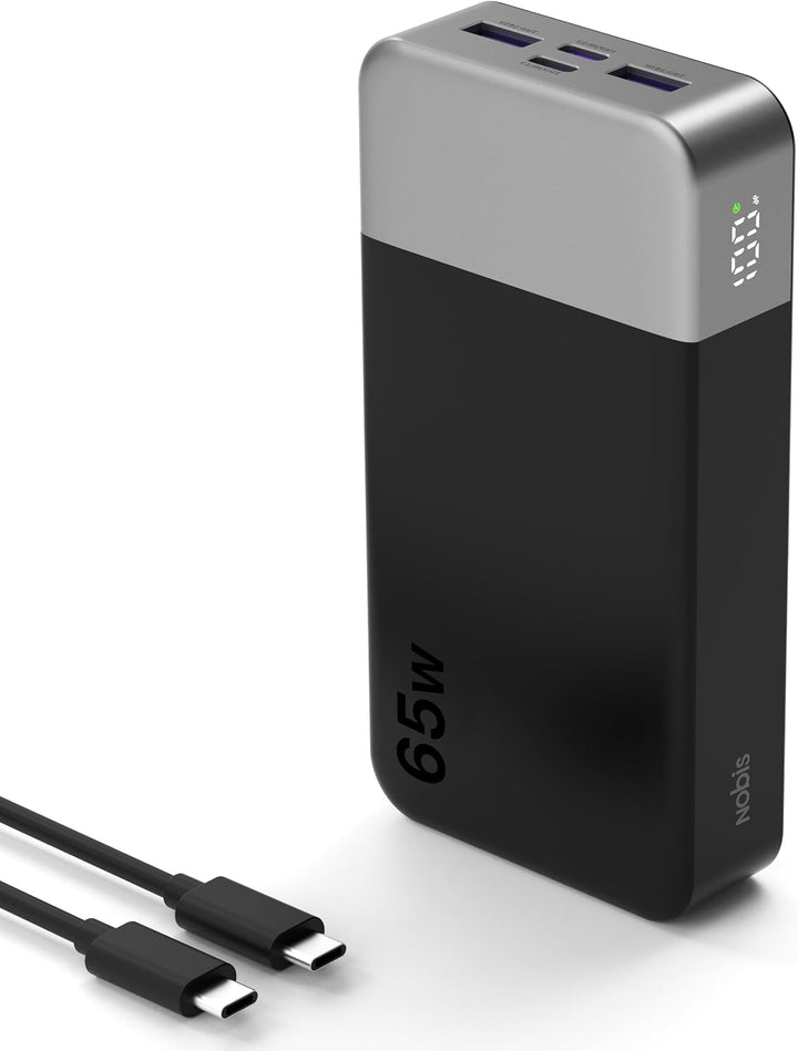 NOBIS Cargador portátil, 65 W, 20000 mAh, carga rápida, PD QC, 2 US...