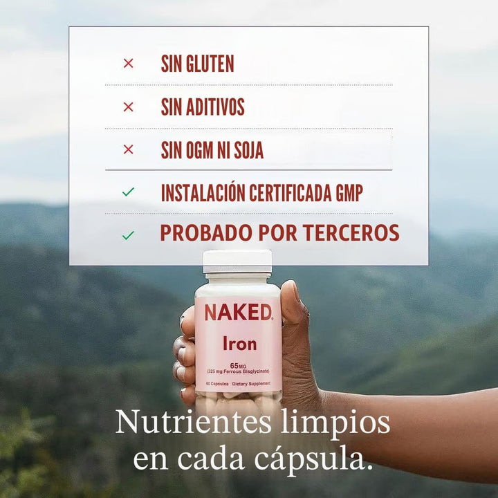 Naked Iron 65mg, 325mg Ferro Bisglicinato - Suplemento de hierro de...