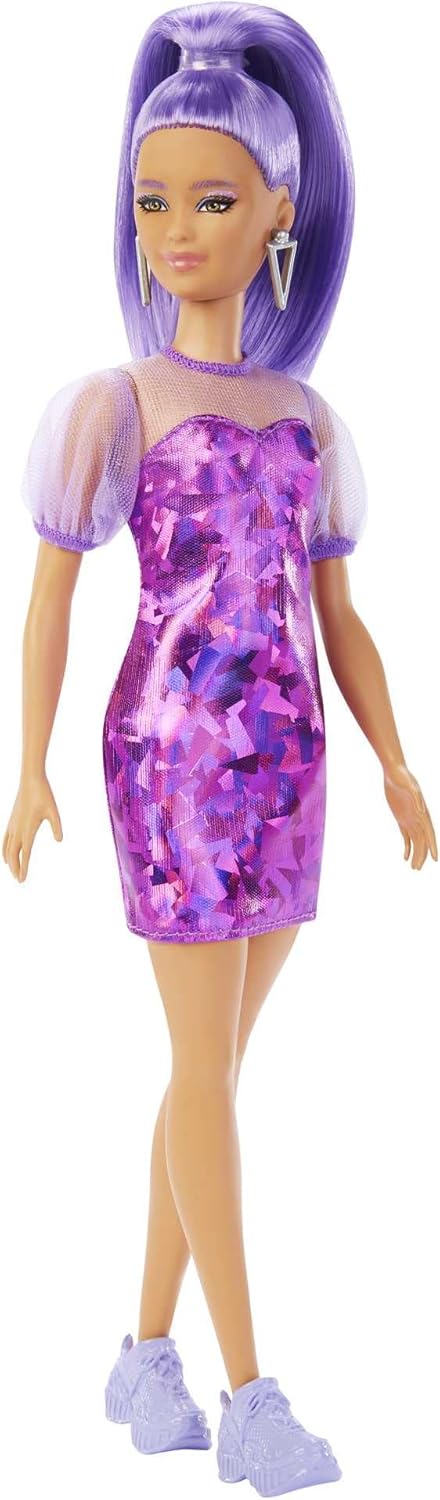 Barbie Fashionistas - Muñeca pequeña, de pelo largo morado y vestid...