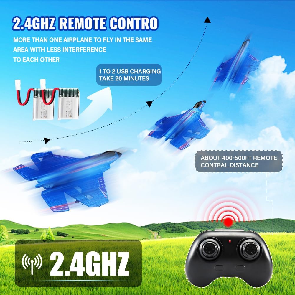 Avión RC azul para niños Upgrade F-22 Raptor Fighter RC Avión de co...