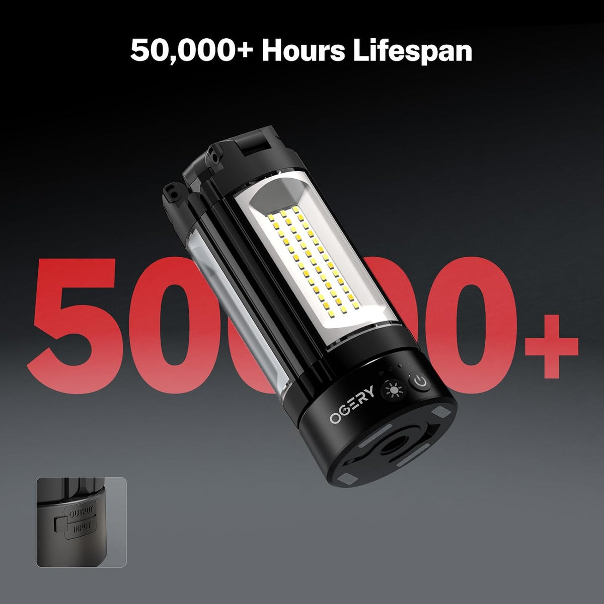 Lámpara OGERY Luz de camping recargable de 10000mAh con soporte 2 m de altura máxima, luz de trabajo inalámbrica con 3 cabezales de lámpara LED, 2200 lúmenes, equipo esencial de camping, linterna de