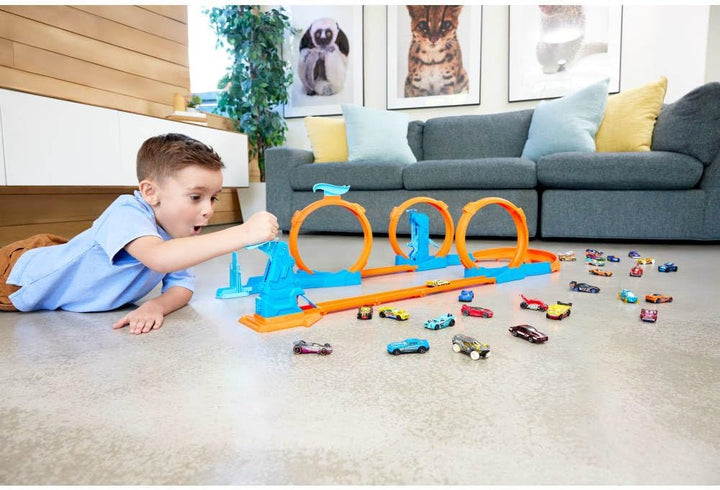 Conjunto de pista de juguete de autos Hot Wheels, paquete de triple...