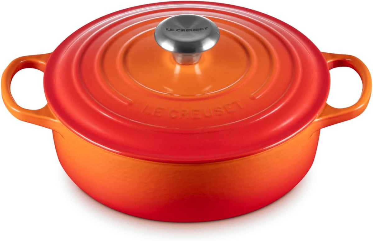 Le Creuset - Olla holandesa ancha, redonda y única de hierro fundido esmaltado, de 6.75 cuartos de galón, Fuego