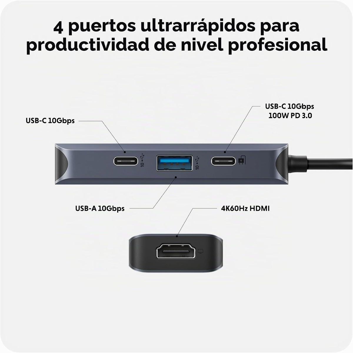 Hyper, 5785583, hub USB 3.2 de 4 puertos