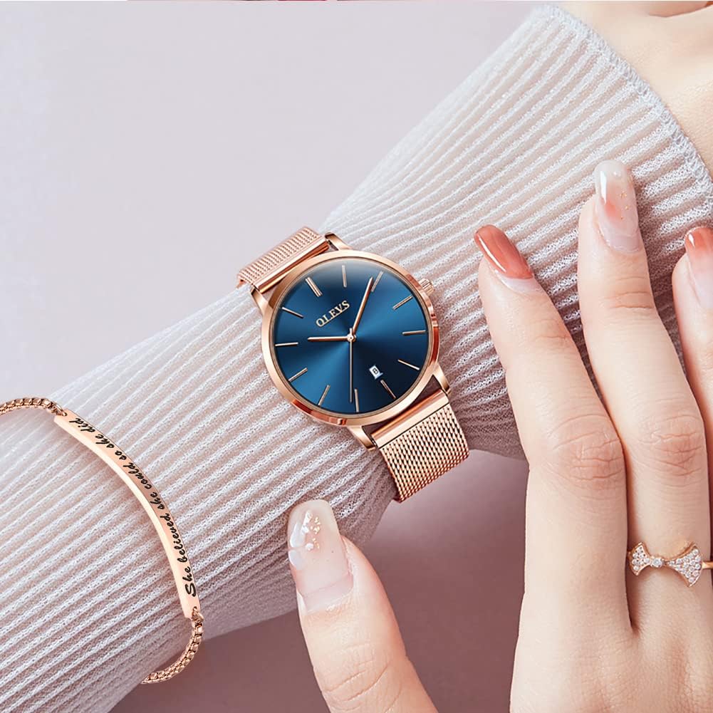 OLEVS Relojes para Mujeres y Juego de Pulseras Slim Casual Vestir Reloj de Muñeca para Dama Rosado Oro
