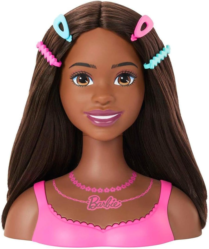 Cabeza de muñeca Barbie para peinar el cabello, pelo castaño con 20...