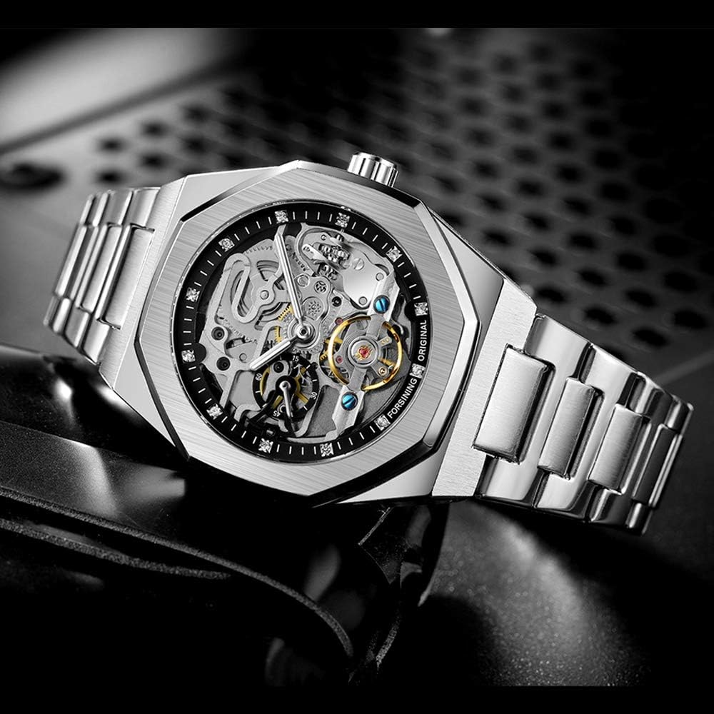 Tiong Fashion Relojes para Hombre Marca Top Lujo Automático Mecánico Acero Inoxidable Reloj de Pulsera Skeleton de Negocios y Moda