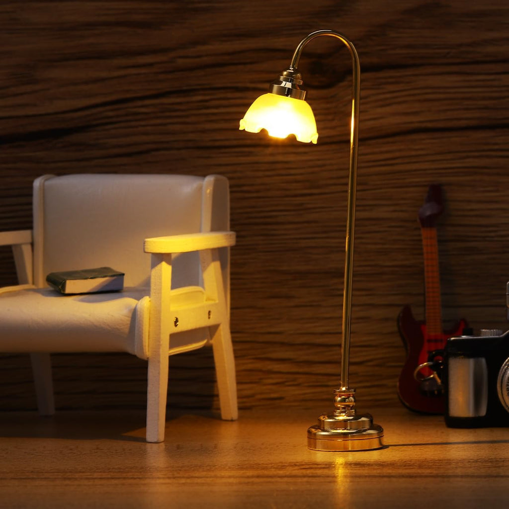 Lámpara TOYANDONA 2 lámparas en miniatura para casa de muñecas, lámpara de pie de casa de muñecas a escala 1/12, luces LED en miniatura, funciona con pilas, para accesorios de decoración de casa de muñecas