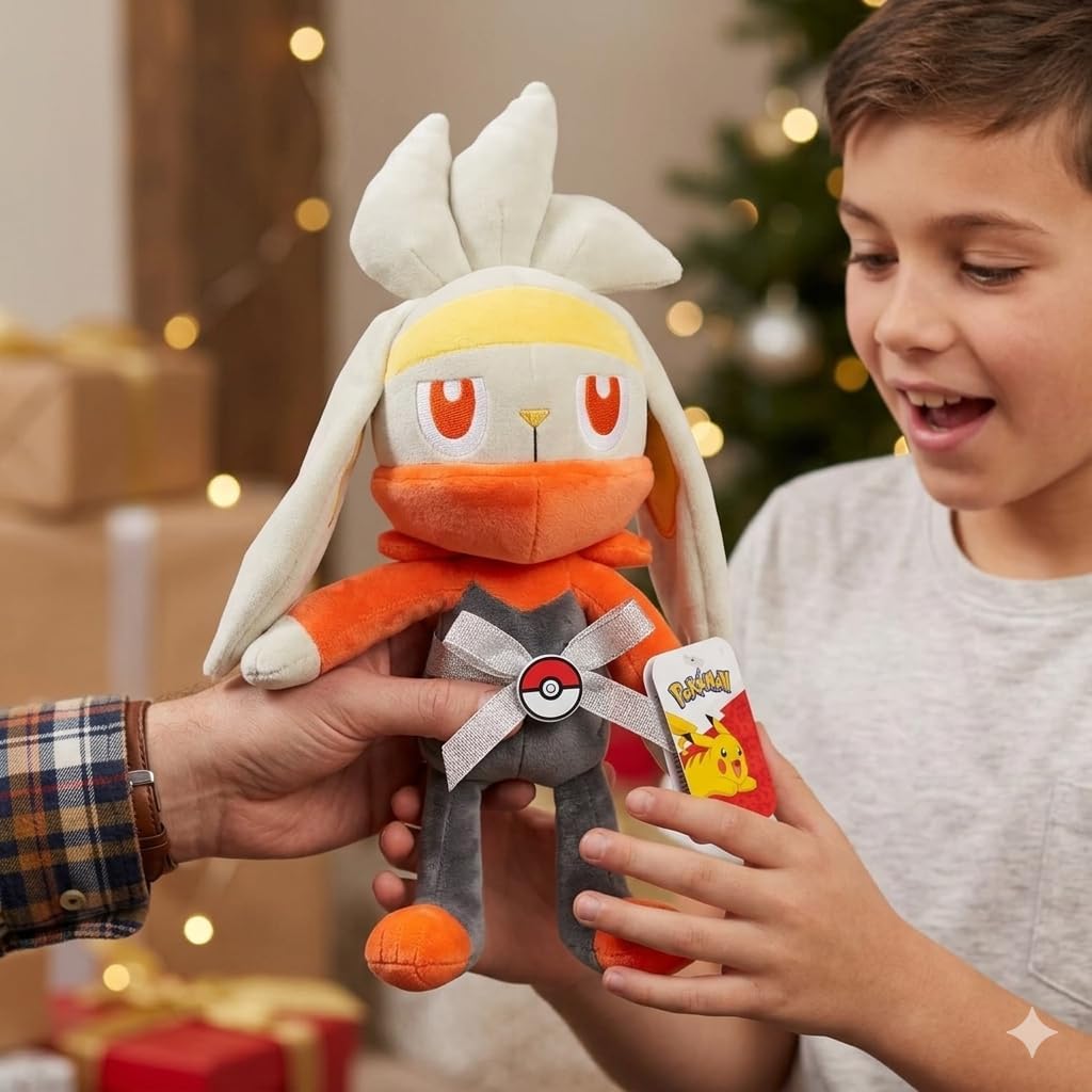 Pokémon Peluche oficial de Raboot de 12 pulgadas, animal de peluche grande y suave de Sword & Shield Scorbunny Evolution, auténtica figura de Pokémon con licencia de regalo, para niños, niñas