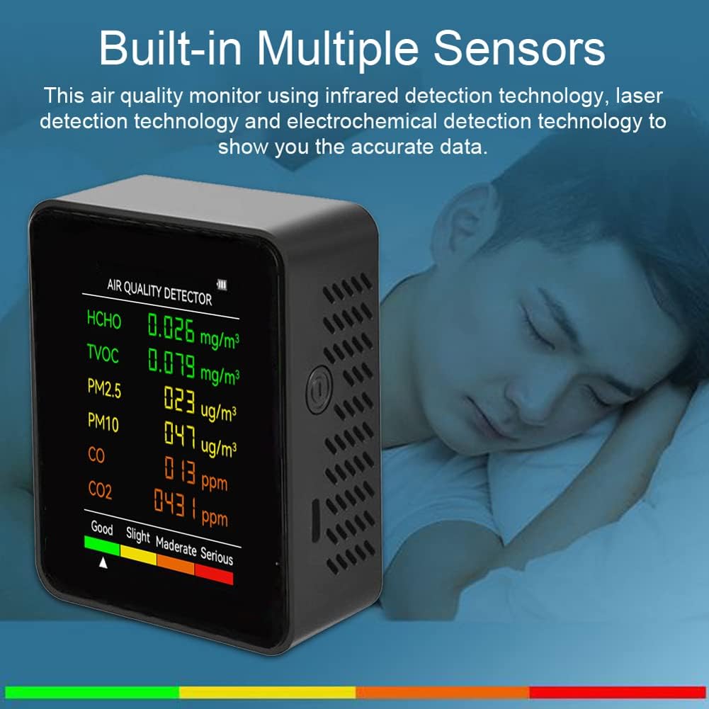 6 en 1 PM25 P HCHO TVOC CO CO2 Detector multifuncional de