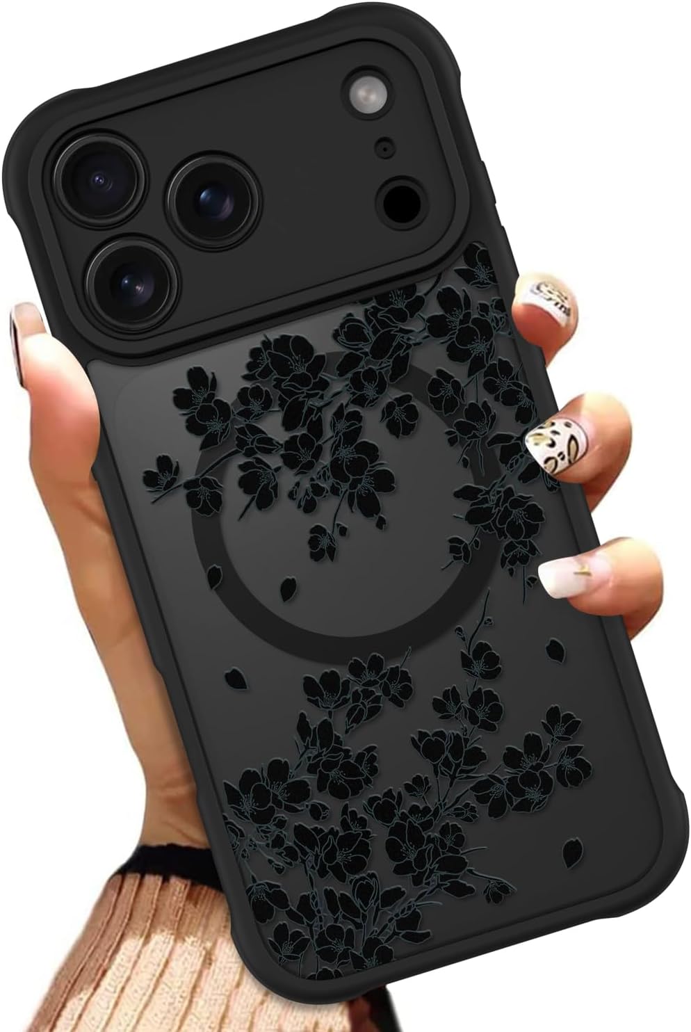OOK Funda para iPhone 18 Pro de 6.3 pulgadas con flores florales negras