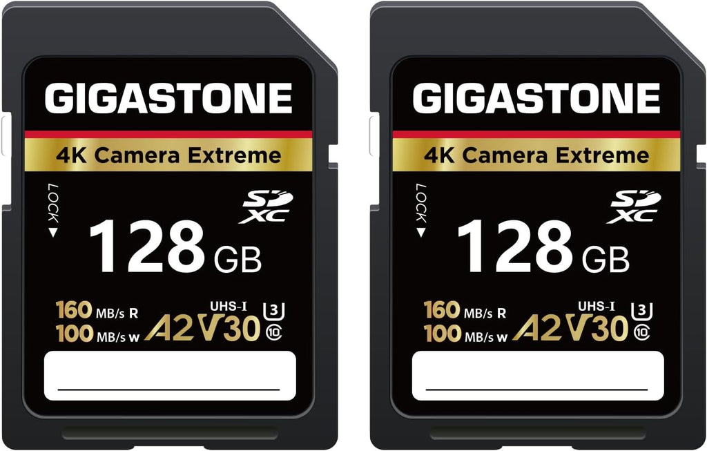 [Recuperación de datos gratuita de 5 años] Tarjeta SD GIGASTONE de 128 GB, paquete de 2 unidades, cámara 4K extrema, UHS-I A2 V30 U3 C10 SDXC de alta velocidad, velocidad de hasta 170 MB/s, compatible