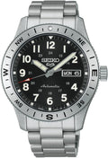 SEIKO HDB006K1 Reloj automático de campo deportivo para hombre, esfera negra, pulsera de acero inoxidable, visualización de fecha de día, cristal Hardlex, resistente al agua 100M