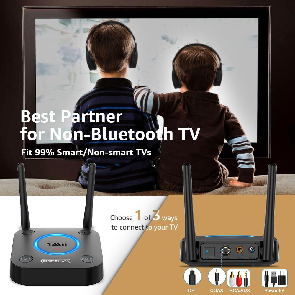 1Mii B06TX Bluetooth 5.3 Transmisor para TV a 2 auriculares inalámbricos