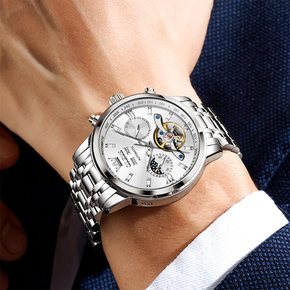OLEVS Relojes Automáticos para Hombres Lujo Reloj Mecánico esqueleto Autoa Tono Cuerda continua Fecha a prueba de agua Luminoso Reloj para Hombres