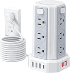 SMALLRT - Cable de extensión de 10 pies con 12 tomas de corriente alterna múltiples, 4 USB (1 USB C), estación de carga de escritorio SMALLRT para hogar, oficina, universidad, dormitorio esencial