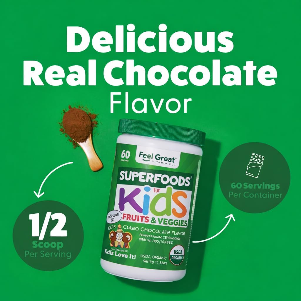 Feel Great USDA Organic Super Greens para niños | Polvo de verduras...
