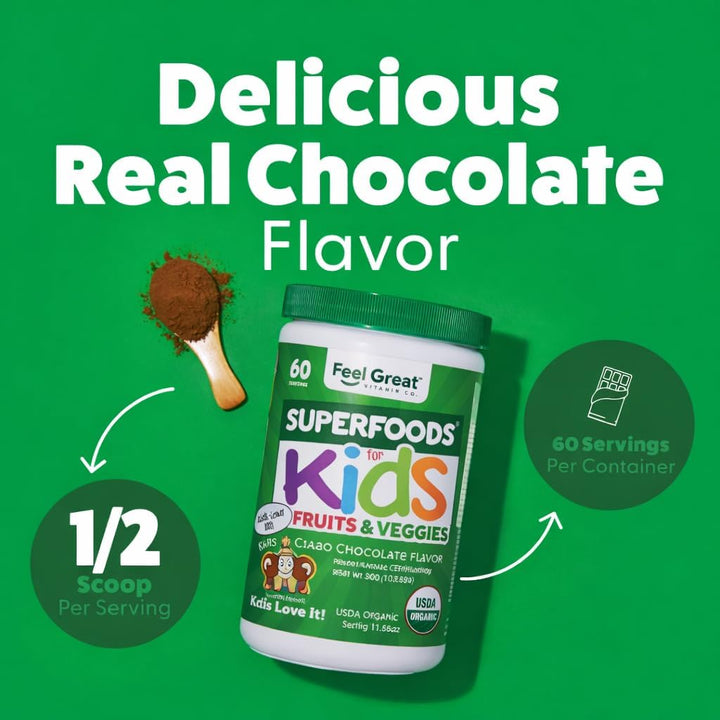 Feel Great USDA Organic Super Greens para niños | Polvo de verduras...